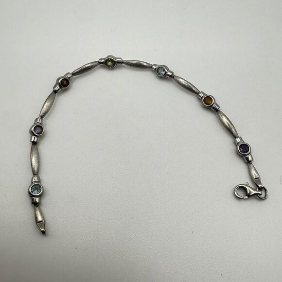 7" 14k white gold and multi-faceted gemstone bracelet! - Picture 8 of 14